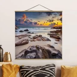 Stoffbild - Strand Sonnenaufgang In Thailand In Blau -Allgemeiner Haushaltswarenladen wallart stoffbild strand sonnenaufgang in thailand in blau 1