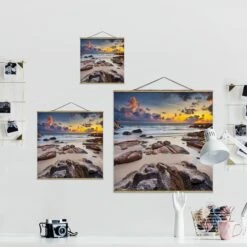 Stoffbild - Strand Sonnenaufgang In Thailand In Blau -Allgemeiner Haushaltswarenladen wallart stoffbild strand sonnenaufgang in thailand in blau 6