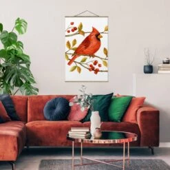 Stoffbild - Vögel Und Beeren - Rotkardinal In Weiß 11 Stoffbild - Vögel Und Beeren - Rotkardinal In Weiß -Allgemeiner Haushaltswarenladen wallart stoffbild vogel und beeren rotkardinal in weiss 2