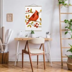 Stoffbild - Vögel Und Beeren - Rotkardinal In Weiß 12 Stoffbild - Vögel Und Beeren - Rotkardinal In Weiß -Allgemeiner Haushaltswarenladen wallart stoffbild vogel und beeren rotkardinal in weiss 3