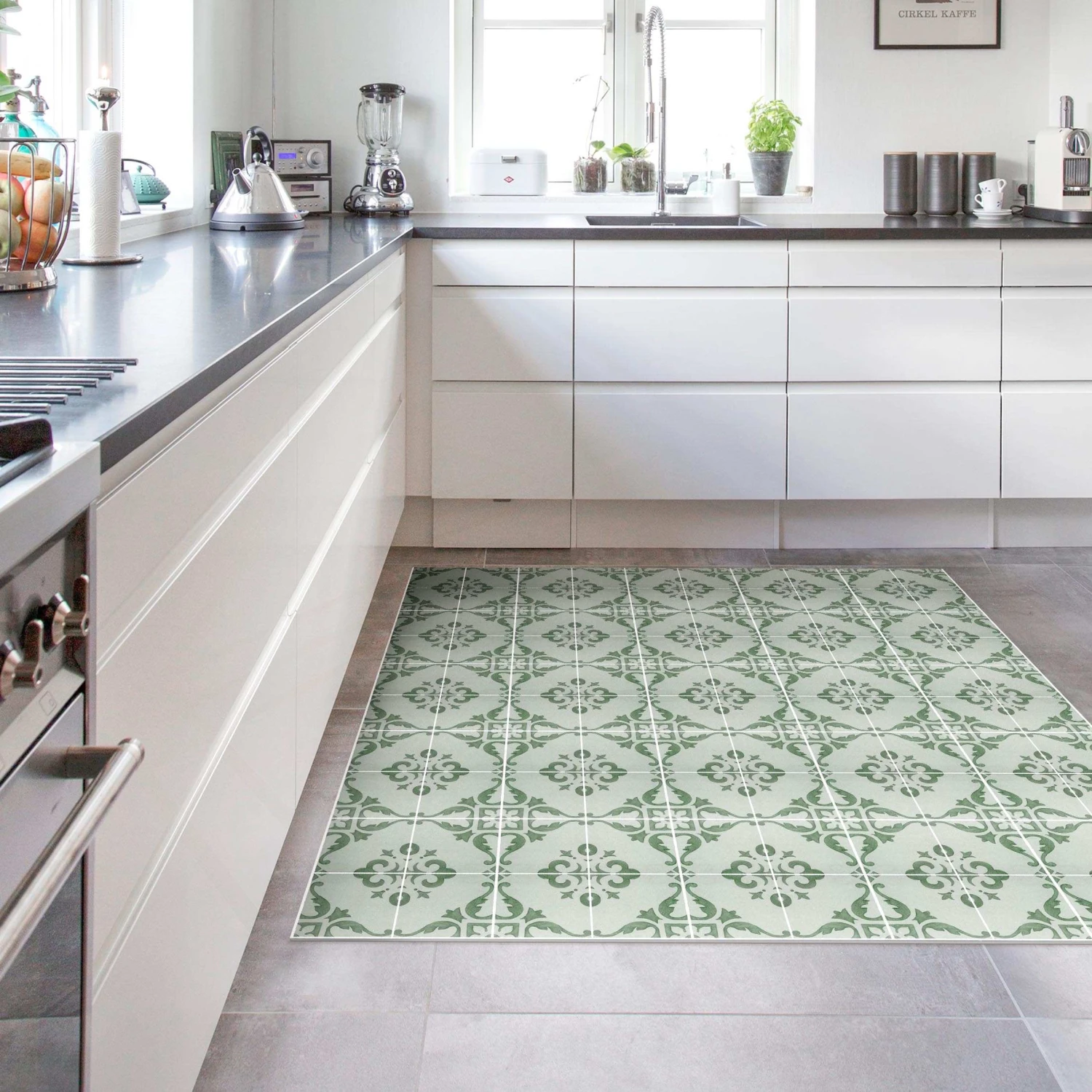 Vinyl-Teppich - Aquarell Fliesenmuster Lagos Smaragdgrün In Grün 6 Vinyl-Teppich - Aquarell Fliesenmuster Lagos Smaragdgrün In Grün – Bild 4