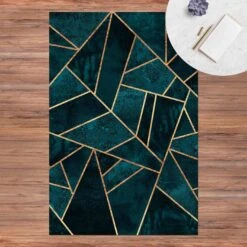 Vinyl-Teppich - Dunkles Türkis Mit Gold In Türkis 11 Vinyl-Teppich - Dunkles Türkis Mit Gold In Türkis -Allgemeiner Haushaltswarenladen wallart vinyl teppich dunkles turkis mit gold in turkis 2