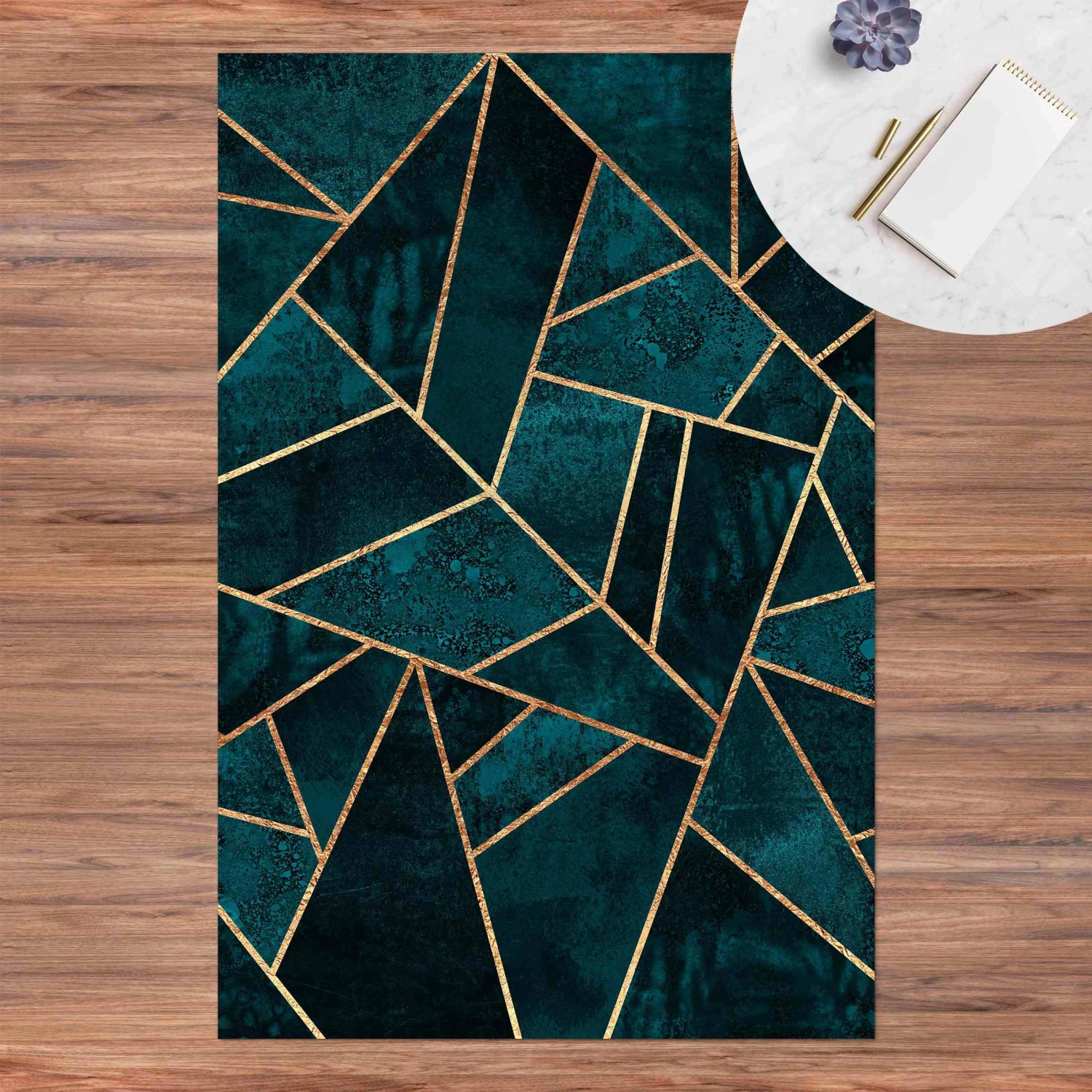 Vinyl-Teppich - Dunkles Türkis Mit Gold In Türkis 5 Vinyl-Teppich - Dunkles Türkis Mit Gold In Türkis – Bild 3