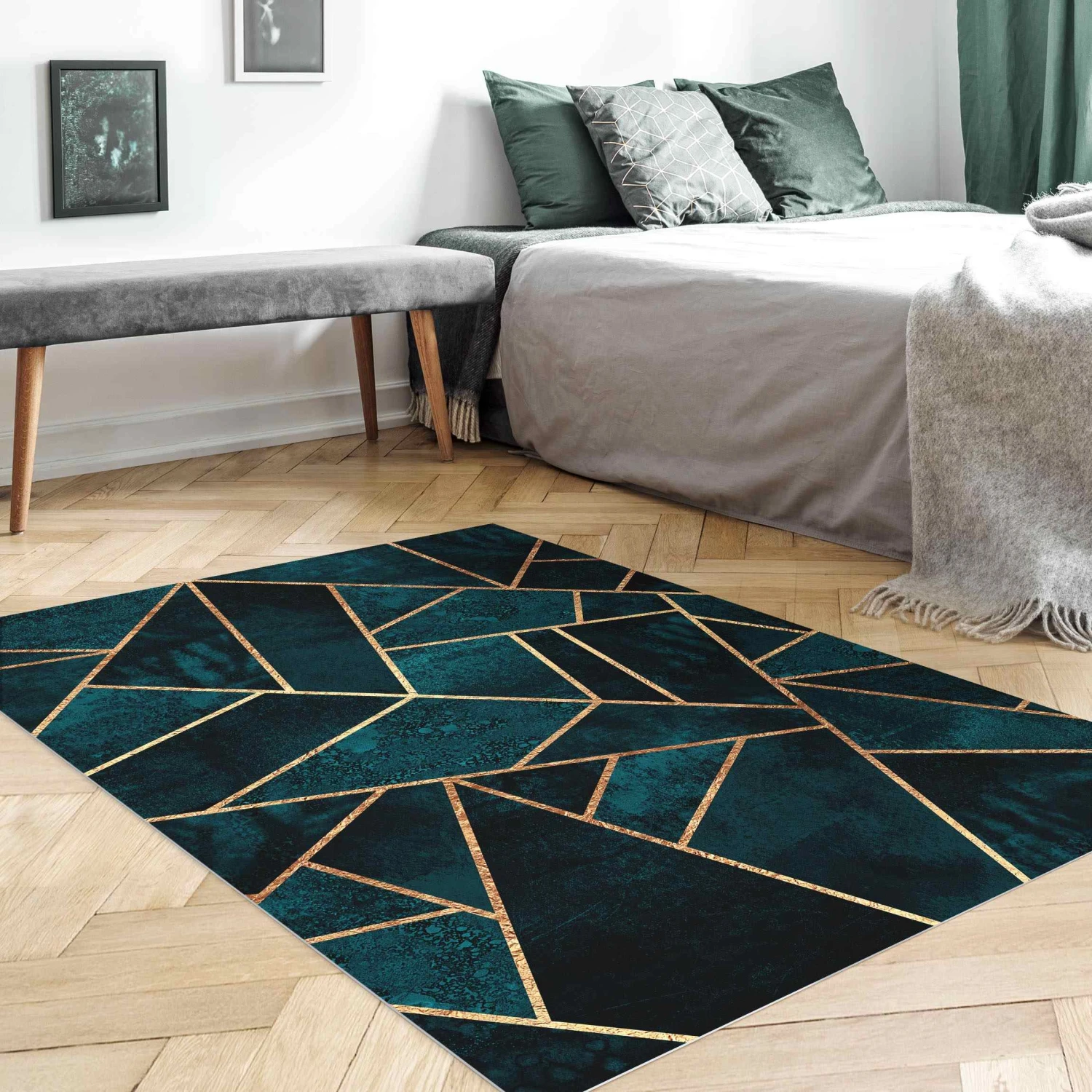 Vinyl-Teppich - Dunkles Türkis Mit Gold In Türkis 7 Vinyl-Teppich - Dunkles Türkis Mit Gold In Türkis – Bild 5